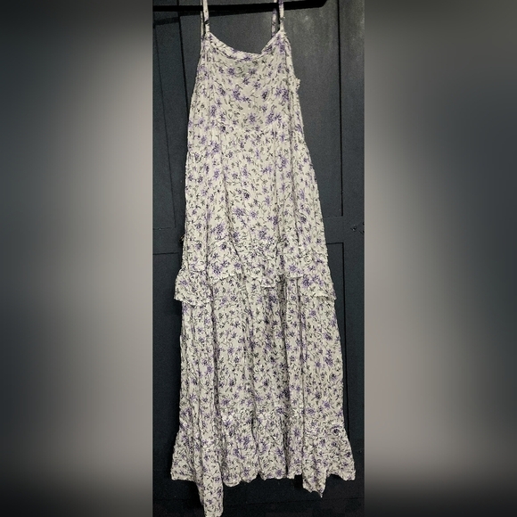 Olivaceous - Floral Tiered Lilac Print Swiss Dots Rayon Maxi Dress- Size M - Picture 8 of 8